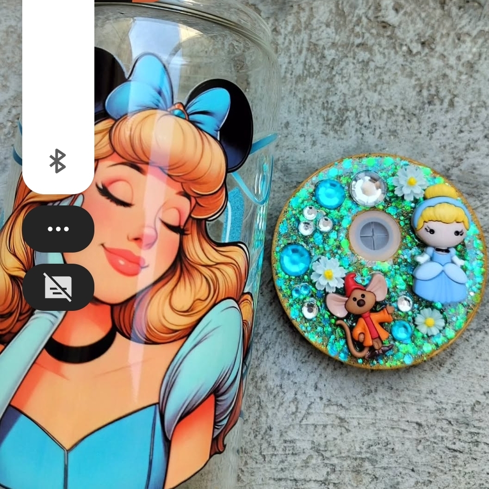 Disney-Inspired Blue Princess Glass Tumbler with Decorative Charm